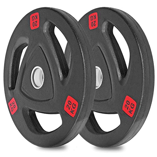 wuuhoo® olympische Hantelscheiben Ray 50mm, Langhantelgewicht 2er Set, Hantelscheibe gummiert mit Stahlkern und Griffen, beschichtet in Schwarz - Fitnessgerät für Zuhause, modernes Design 2 x 20 kg von wuuhoo