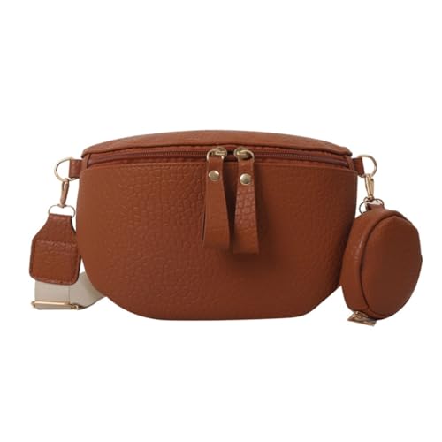 xbiez Crossbody-Tasche, modische Tasche, Schultertasche für Damen, legere Brusttasche, Hüfttasche, große Kapazität, Bauchtasche mit kleiner Geldbörse, braun von xbiez