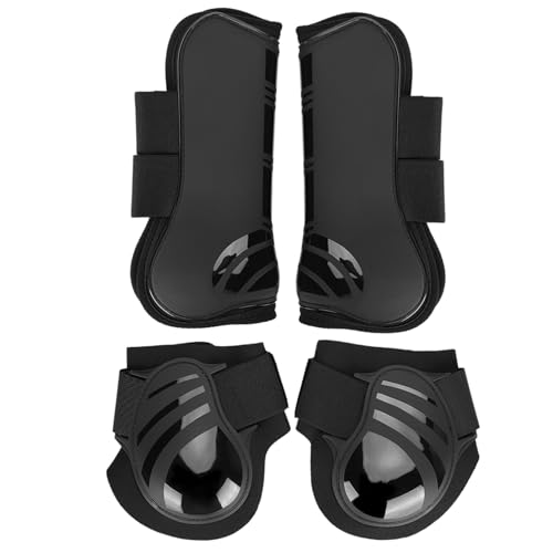 xctopest Pferdestiefel, verdickter, elastischer PU-Beinschutz für das Training, Springen, geeignete Pferdesehnen- und Fesselausrüstung, Schwarz, 2 Paar (M (50-115cm / 19.69-45.28in)) von xctopest