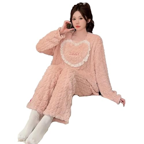 Plus Größe 5XL Frauen Winter Warme Korallen Fleece Pyjamas Sets Langarm Top Hosen Anzug Nachtwäsche Weiche Flanell Hause Kleidung Outwear,Rosa,M von yanenrun