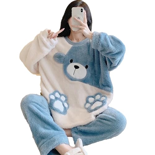 Warme Haus Anzug Frauen Zwei-stück Set Für Frauen Erwachsene Weibliche Kostüme Pyjamas Damen Winter Nette Loungewear Kawaii Kleidung 6XL,Blau,XXL von yanenrun