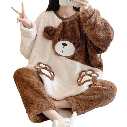 Warme Haus Anzug Frauen Zwei-stück Set Für Frauen Erwachsene Weibliche Kostüme Pyjamas Damen Winter Nette Loungewear Kawaii Kleidung 6XL,Coffee,XL von yanenrun