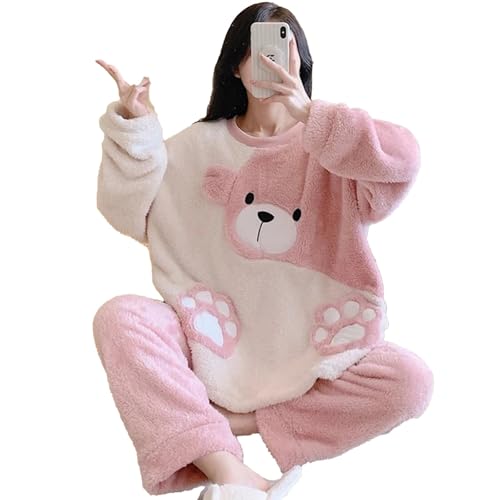 Warme Haus Anzug Frauen Zwei-stück Set Für Frauen Erwachsene Weibliche Kostüme Pyjamas Damen Winter Nette Loungewear Kawaii Kleidung 6XL,Rosa,5XL von yanenrun