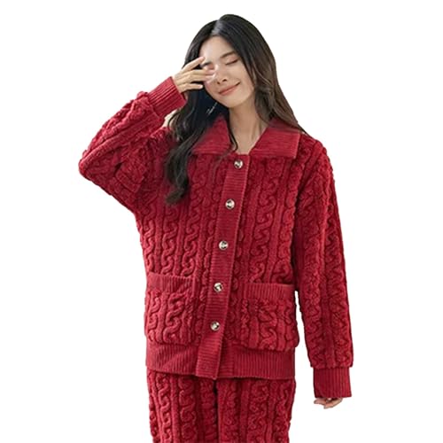 Winter Warme Flanell Frauen Pyjamas Sets Dicken Korallen Samt Langarm Fleece Nachtwäsche Startseite Anzüge Damen Terry Pijama,Rot,XL von yanenrun