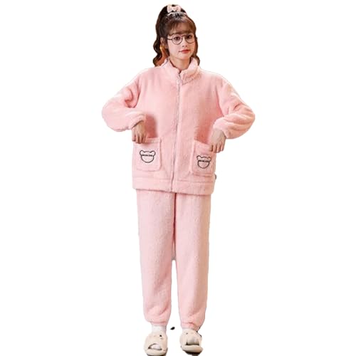 yanenrun 5XL Winter Warm Verdicken Flanell Pyjamas Frauen Samt Plus Größe Homewear Lose Hohe Kragen Nachtwäsche Weiche Plüsch Outwear,Rosa,3XL von yanenrun