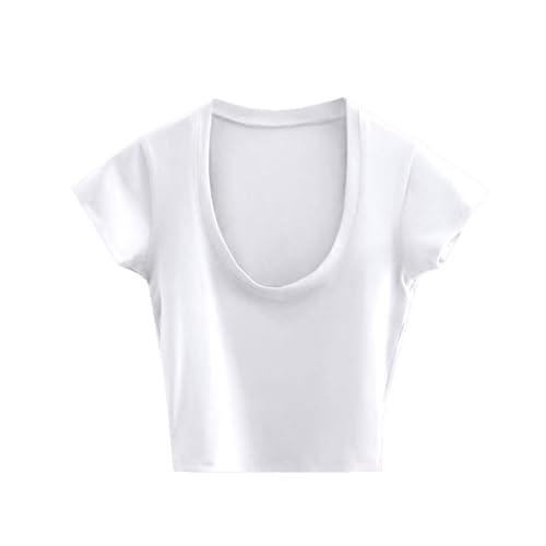 yanenrun Sommer Dünnes T-Shirt Frauen Sexy Kurzarm T-Shirt U-Ausschnitt Grau T Weibliche Solide Grund Schwarz/Weiß Koreanischen Crop Tops Heißer Y2k,Weiss,M von yanenrun