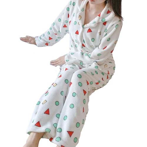 yanenrun Verdickte Warme Frauen Flanell Cartoon Pyjamas Winter Geometrische Korallen Samt Home Wear Damen Nachtwäsche Langärmelige Nachtwäsche,Weiß,L von yanenrun