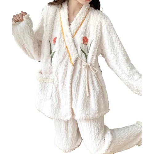 yanenrun Winter Dicker Und Flauschiger Umstands-Korallensamt-Hauskleidung, Postpartale Umstands-Still-Pyjama-Komfort-Nachthemd,Beige,3XL von yanenrun