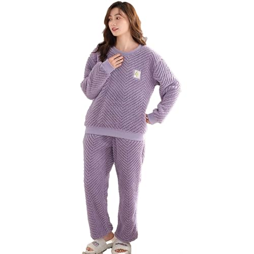 yanenrun Winter Frauen Korallen Fleece Pyjamas Sets Langarm Flauschigen Nachtwäsche Dame Verdicken Warme Homewear Flanell Nachtwäsche,lila,XXL von yanenrun