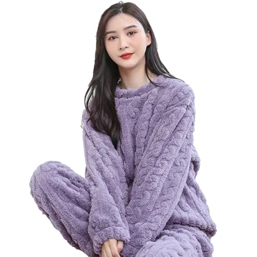 yanenrun Winter Pyjama Sets Frauen Korallen Samt Komfortable Verdicken Solide Twist Beliebte Süße Nachtwäsche Weiche Mode Warm Halten Ins,lila,M von yanenrun