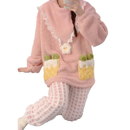 yanenrun Winter Süße Junge Mädchen Süße Pyjamas Hosenanzug Für Frauen Kationische Stoff Koreanische Kleidung Teenager Pyjamas 6XL Roomware,Rosa,6XL von yanenrun