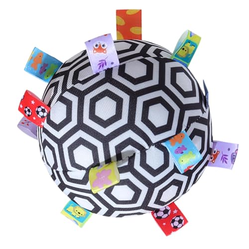 yanzisura Weiches sensorisches Ballspielzeug, Plüsch-Sensorball,Plüsch-Multisensorspielzeug mit Rassel | Hochkontrastierende Farben, Feinmotorik-Spielzeug, Ribbon-Tag-Ball für Kinder im Alter von 0–12 von yanzisura