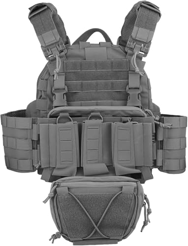 ycahowa ARC Taktisches Westenrohr Mit Drop Bag Und 5,56 Mm Dreifachem Magnetischem Taschenpanel, Schnellverschluss, Verstellbare Belüftung, Training, Gewichtete MOLLE-Luftpistolenweste.(Gray) von ycahowa