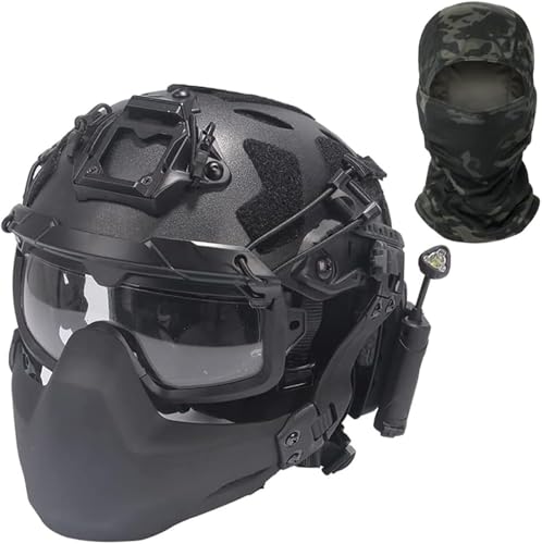 ycahowa BBS Tactical Air Gun Paintball-Helm, Geeignet for Schieß- Und Jagdspiele Im Freien, Mit Geräuschreduzierenden Kopfhörern, Schutzbrille, Maske Und NVG-Halterung.(B) von ycahowa