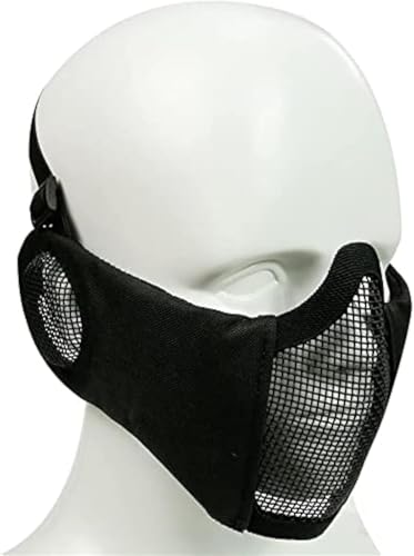 ycahowa Getarnte Taktische Luftgewehrmaske Halbstahlgeflecht Mit Gehörschutz Jagd Paintball Maske Halloween(Black) von ycahowa