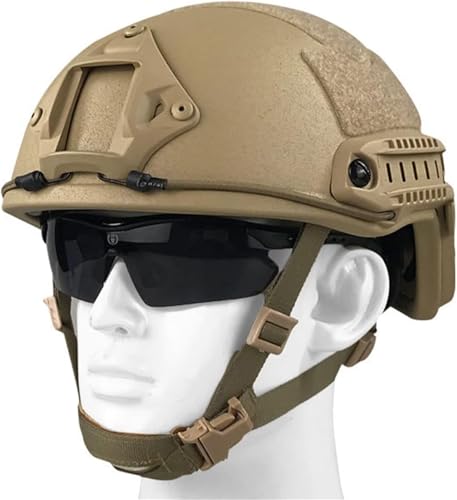 ycahowa Kugelsicherer PE-Helm Der Stufe 3, Taktischer Ballistischer Helm Aus PE-Polyethylen, for Airsoft-Wargame-CS-Aktivitäten Im Freien(Tan,L(56-60cm)) von ycahowa