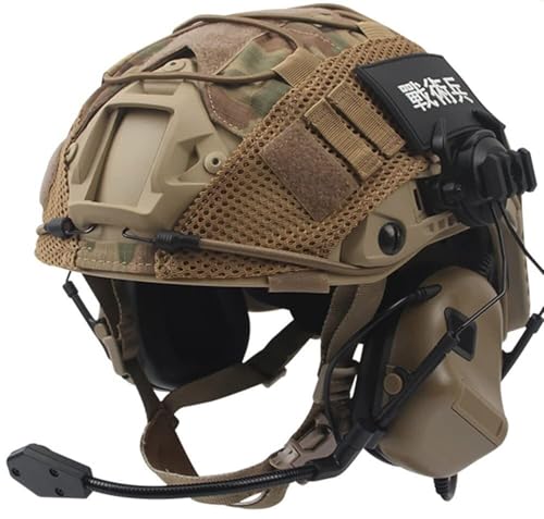 ycahowa Mit Schwarzem Oder Schlammfarbenem Camo-Helmüberzug for Paintball, BB, Live, CS-Schießspiel, Set Aus Airsoft-Taktikhelm Und Taktischem Headset(BKA) von ycahowa