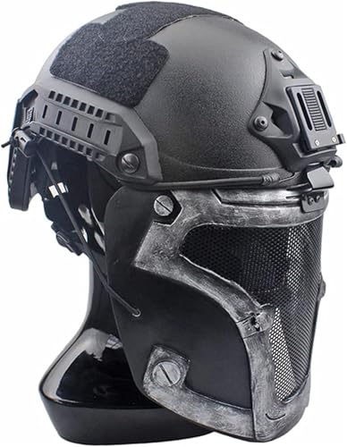 ycahowa Mit Seitenschienen Und Halterung Ausgestattet, for Halloween-Jagd-CS-Tactical-Helm- Und Metal-Mesh-Augen-Paintball-Masken-Sets(Silver,L) von ycahowa