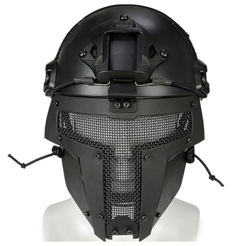 ycahowa PJ Airsfot Helm Samurai Mesh-Maske Atmungsaktiv, Leicht, Einstellbar for Airsoft Paintball CS Tactical Fast Helm Mit Vollgesichtsmaske(BKC) von ycahowa