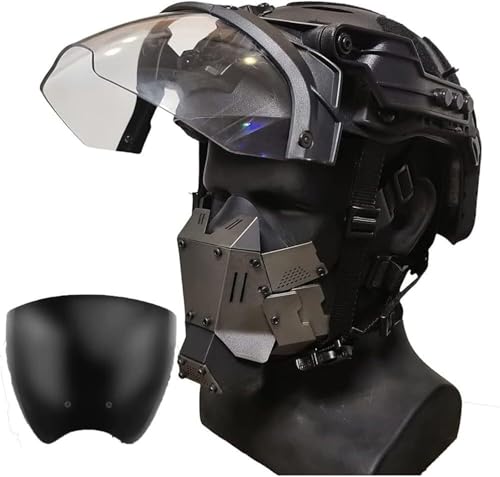 ycahowa PJ Tactical Air Gun Schnellhelm Mit Cyberpunk-Maske Und Abnehmbarem Paintball-Helm Mit Vollgesichtslinse(C) von ycahowa