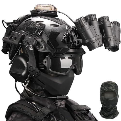 ycahowa Paintball-Schutzbrille Und NVG-Modell for Das Taktische Helmset for Die Jagd Im Freien (CS-Spiel), Fast-Helm Mit Airsoft-Maske, Headset Mit Geräuschunterdrückung(I Max) von ycahowa