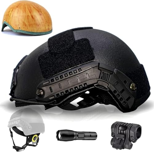 ycahowa Taktischer Persönlicher Sicherheitsschutz Der Stufe IIIA, Kugelsicherer Kevlar-Helm, Militärischer Fast Ballistischer Kugelsicherer Aramid-Helm(Black,XL(58-62cm)) von ycahowa