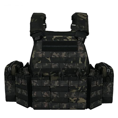 ycahowa Verstellbare Multifunktions-Molle-Weste, Combat-Molle-Weste mit Mehreren Zubehörtaschen for Armee-Fans, Cs Game Outdoor Tactical Airsoft-Weste(BCP) von ycahowa