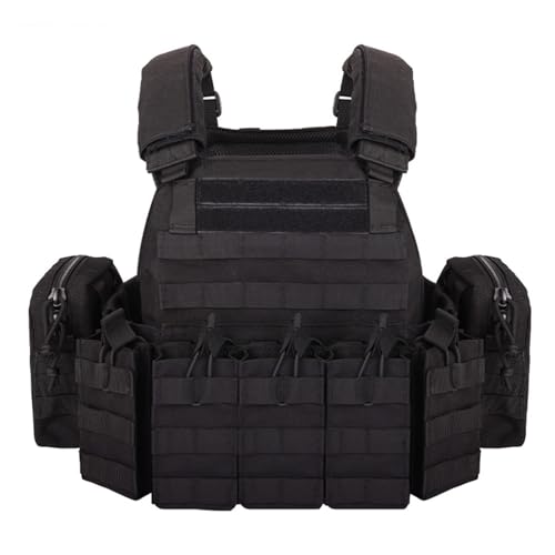 ycahowa Verstellbare Multifunktions-Molle-Weste, Combat-Molle-Weste mit Mehreren Zubehörtaschen for Armee-Fans, Cs Game Outdoor Tactical Airsoft-Weste(BK) von ycahowa