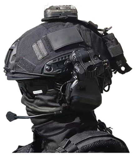 ycahowa Verstellbarer Outdoor-Jagdausrüstungs-Taktikhelm Mit Visier, Airsoft-Paintball-CS-Game-Schnellhelm Mit Helmüberzug Und Teleskopmodell, NVG-Halterung(BKB) von ycahowa