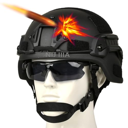 ycahowa Verstellbarer Taktischer Outdoor-Jagdausrüstungshelm Mit Visier, Airsoft-Paintball-CS-Game-Fast-Helm Mit Helmabdeckung Und Teleskopmodell, Visierbrille(BKA,XL(58-62cm)) von ycahowa