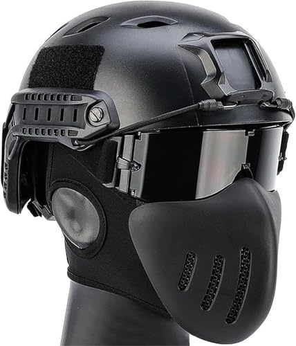 ycahowa for Paintball-Jagd, Outdoor-Schießen, CS-taktischer Airsoft-Helm, Mit Maske Und Dreifarbigen Schutzbrillen, Vollgesichtsschutz-Sets(Black,M) von ycahowa