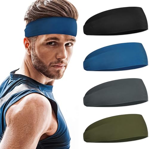 Dehnbares Sport-Stirnband für Damen, feuchtigkeitsableitendes Workout-Stirnband, Unisex, rutschfest, 4 Schweißbänder von yeeplant