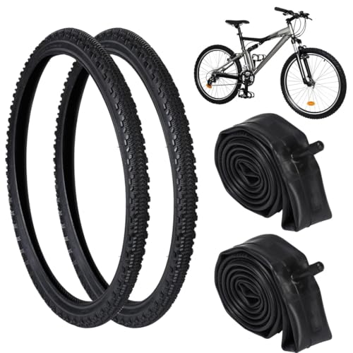 Fahrradschläuche, 2 Stück, 66 x 4,8 - 5,4 cm mit 2 Stück Mountainbike-Reifen, 66 x 5 cm, Av 32 mm Ventil, Strand-Cruiser-Fahrrad, pannensichere Ersatzreifen und Schläuche, Fahrradreifen von yeeplant