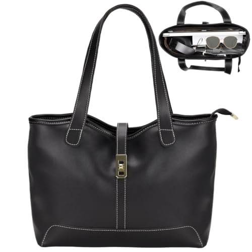 Tasche Tote Schwarz Handtasche Damen Tasche Handtasche PU Groß mit Tasche Reißverschluss Tasche Laptop Tragbar für Frauen Tasche Schulter Stilvoll für Reisen Casual Schule Arbeit Einkaufen, Schwarz von yeeplant