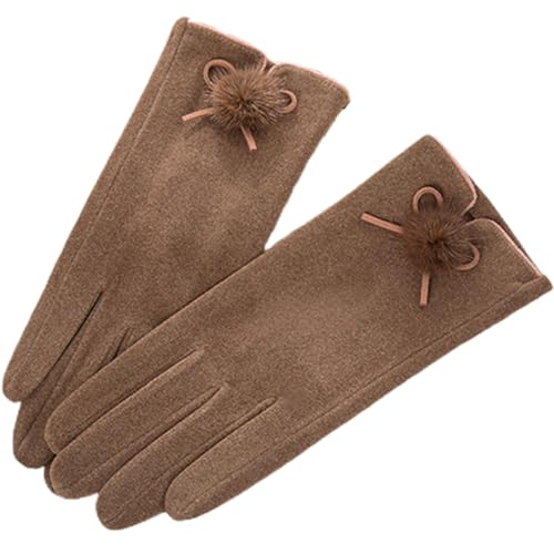 yeeplant Thermo-Touchscreen-Handschuhe für Damen mit Bowknot-Bommel, winddicht, volle Finger, verdickte Winterhandschuhe von yeeplant