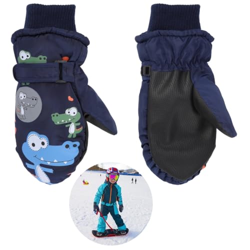 yeeplant Wasserdichte Dinosaurier Ski Fäustlinge für Kinder Winddichte Winterhandschuhe Warm Coral Fleece Fit Alter 4 bis 8 Jahre von yeeplant