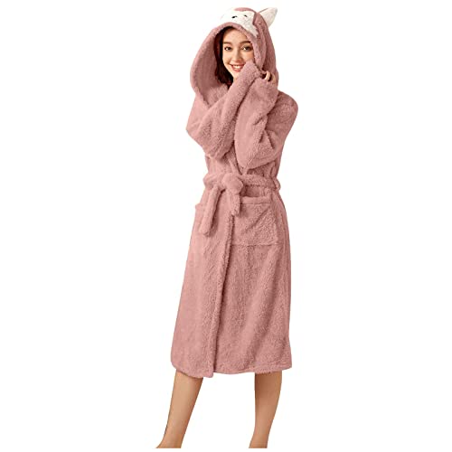 yiouyisheng Bademantel Damen Flauschig Mit Kapuze Katze Gesicht und Ohren 3D Tier Gewand Morgenmantel Damen Kuschelig Hausmantel Flannel Pajamas Fleece Nightgown Bathrobe von yiouyisheng