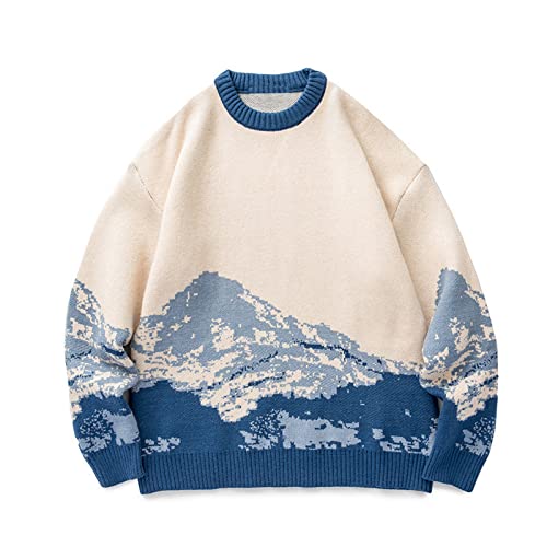 yiouyisheng Damen Herren Strickpullover Muster Wolken Milchkühe/Klassische Streifen/Vintage Raute/Colourblocking Strickpulli Rundhals Langarm Knit Sweater Winter Pullover Männer Warm von yiouyisheng