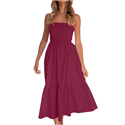 yiouyisheng Damen Sommer Bandeau Trägerloses Kleid Schulterfrei Flora Muster Bohemian Strand Party Langes Kleid Strandkleid Rückenfrei Casual Dress Freizeitkleid Urlaubskleider von yiouyisheng