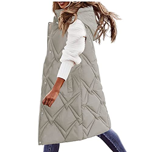 yiouyisheng Damen Steppweste Lang ärmellos Weste Damen Mit Kapuze Winter Daunenweste Damen Lang Winterweste Kapuzenweste Warm Casual Gilet Longweste Damen Kapuzenweste Daunenmantel von yiouyisheng