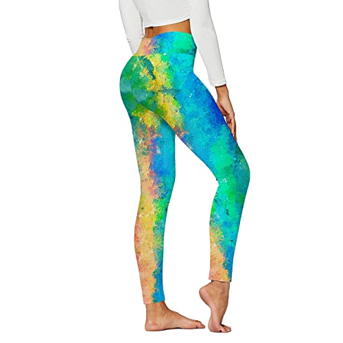 yiouyisheng Damen Tie-Dye Yoga Hosen Slim Fit Bunt Athletische Leggings Workout Hosen Sportleggings Yogahose Damen High Waist Tights Laufhose für Sport Fitness Gym von yiouyisheng