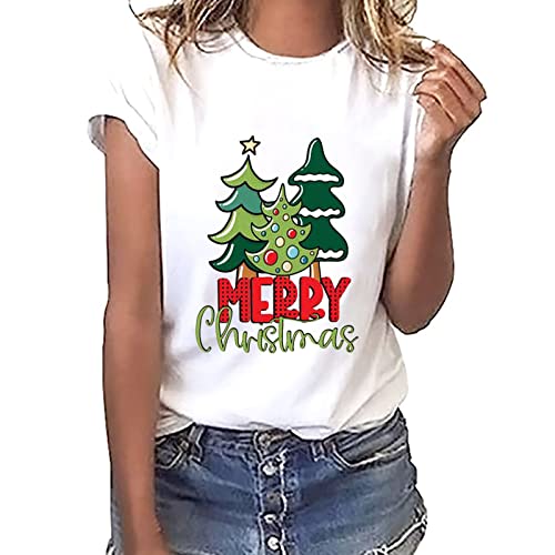 yiouyisheng Damen Tshirt Weihnachtsmotiv Merry Christmas Weihnachtsbaum Druck Weihnachts Tshirt Damen Weihnachten T Shirt Teenager Mädchen Weihnachtsshirt Xmas Silvester Party Oberteile von yiouyisheng