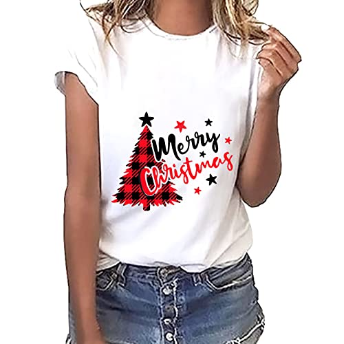 yiouyisheng Damen Tshirt Weihnachtsmotiv Merry Christmas Weihnachtsbaum Druck Weihnachts Tshirt Damen Weihnachten T Shirt Teenager Mädchen Weihnachtsshirt Xmas Silvester Party Oberteile von yiouyisheng