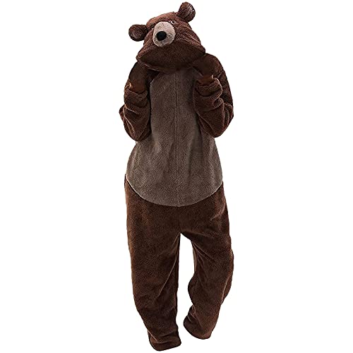 yiouyisheng Einteiler Schlafanzug Damen Herren Tiere Einteiliger Winter-Pyjama Für Männer Und Frauen, Panda Und Braunbär, Erwachsener Pyjama Mit Kapuze Overall Warm Jumpsuit Kuschelig Hausanzug von yiouyisheng