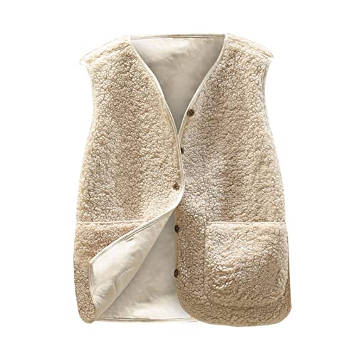 yiouyisheng Fleeceweste Damen ärmellos Kurze Sherpa-Weste für Damen mit V-Ausschnitt, ärmellose Jacke, lockere, lässige, leichte Weste, Sleeveless Fleece Vest von yiouyisheng