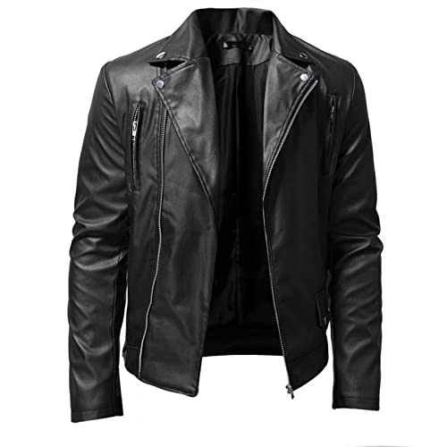 yiouyisheng Herren Lederjacke Mode Stehkragen Punk Biker Jacke Zip Kunstlederjacke Kunstleder Motorrad Jacke mit Reißverschluss Frühling Herbst Winter M-4XL von yiouyisheng