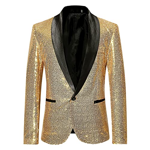 yiouyisheng Herren Pailletten Sakko Glitzer Blazer Slim Fit Party Hochzeit Smoking, Männer Anzugjacke Bürojacke Persönlichkeit Pailletten Freizeitjacke Wein Blau Schwarz Gold Silber von yiouyisheng