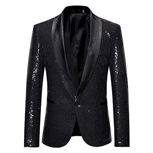 yiouyisheng Herren Pailletten Sakko Glitzer Blazer Slim Fit Party Hochzeit Smoking, Männer Anzugjacke Bürojacke Persönlichkeit Pailletten Freizeitjacke Wein Blau Schwarz Gold Silber von yiouyisheng