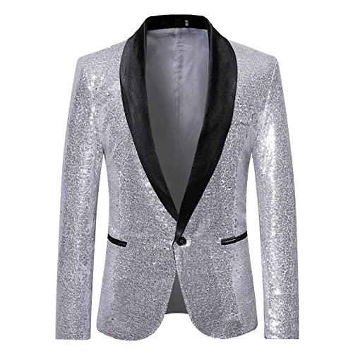 yiouyisheng Herren Pailletten Sakko Glitzer Blazer Slim Fit Party Hochzeit Smoking, Männer Anzugjacke Bürojacke Persönlichkeit Pailletten Freizeitjacke Wein Blau Schwarz Gold Silber von yiouyisheng