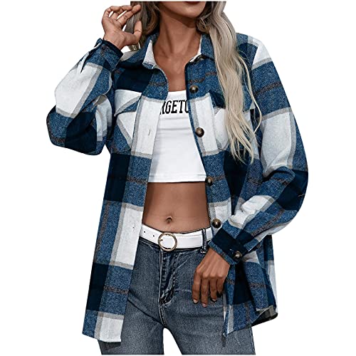 yiouyisheng Jacke Damen Frühling Wollmantel Damen Kariert Hemd Jacke Wintermantel Frauen Revers Button Up Taschen Langarm Hemd Bluse Mantel Jacke Outwear Rot Khaki Schwarz von yiouyisheng